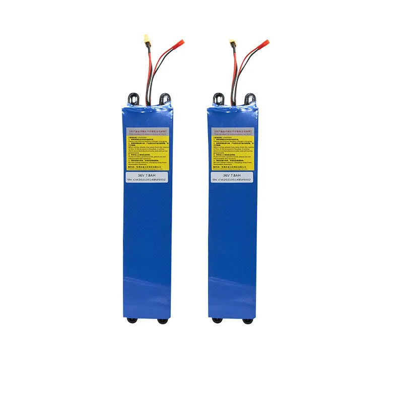 36V lithium-ion battery pack for electric scooter replacement with three capacity options shown.
