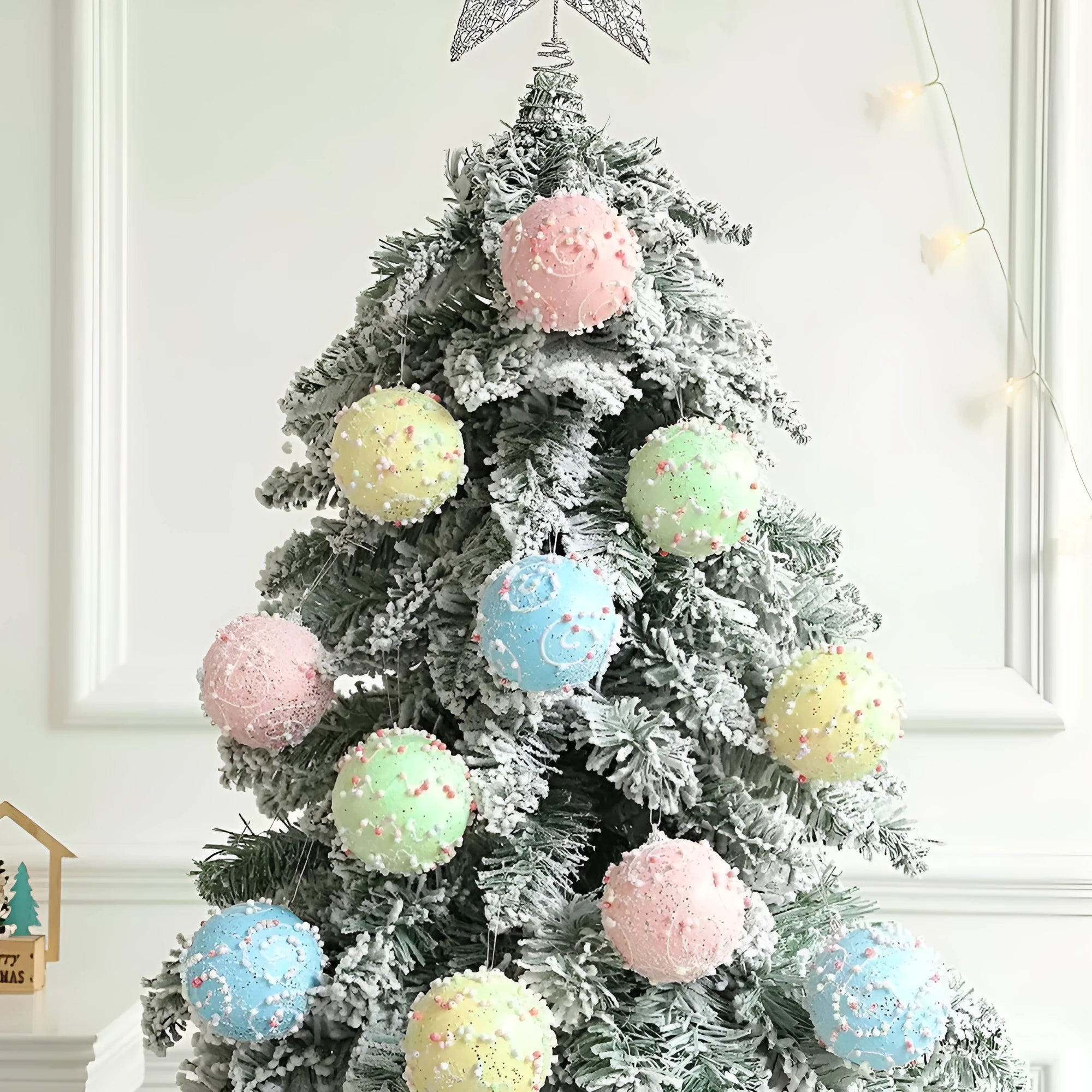Set of 6cm and 8cm foam Christmas macaron ball candy series pendants in festive colours