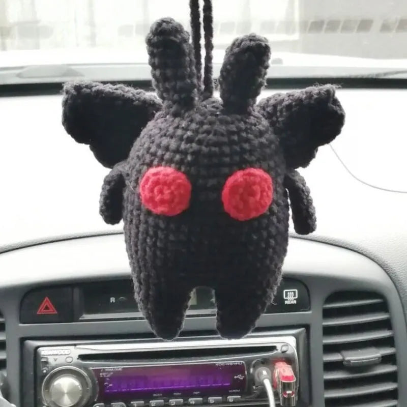 Hand-woven plush automobile hanging ornament with cartoon design for car interior decoration