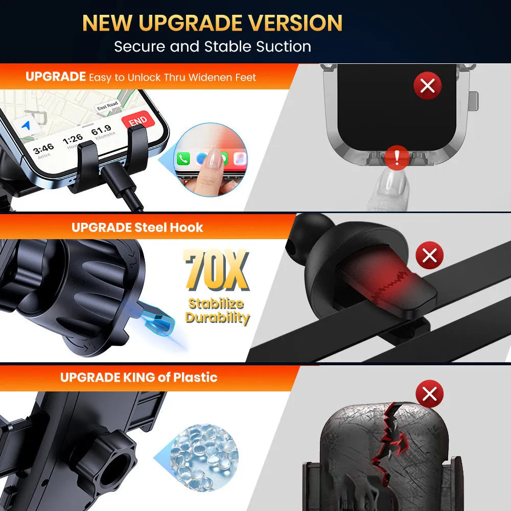 Universal car phone holder with multiple bracket styles for windshield dashboard air vent mounting