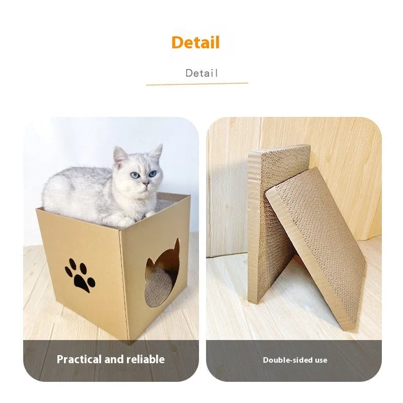 30cm vertical corrugated paper cat scratch board with box house in pet milk carton colour