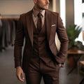 Men's three-piece slim fit suit in solid colour with coat, vest and trousers