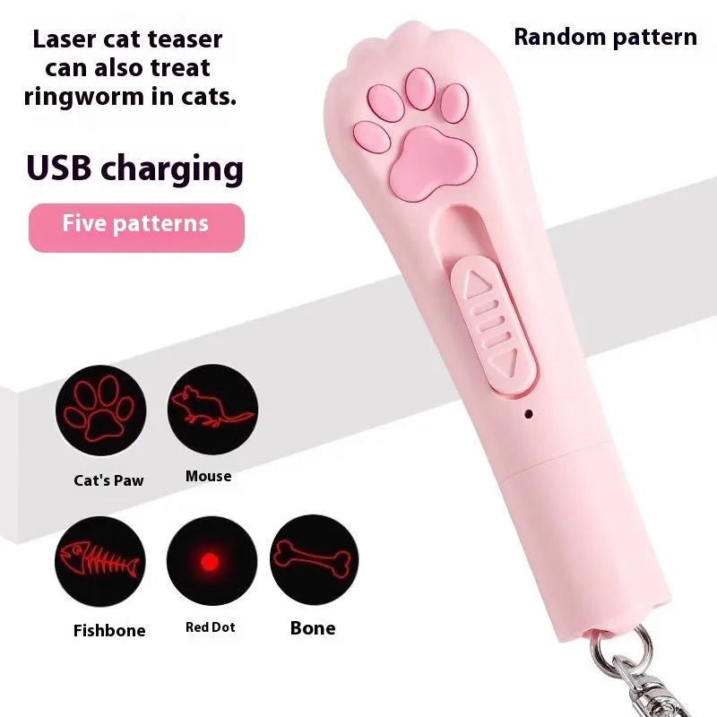 Interactive rechargeable cat teaser toy with flexible wand, shown in sky blue colour