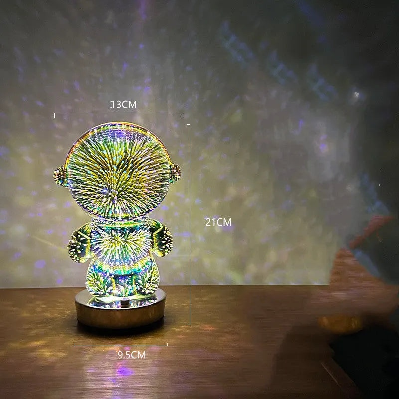 Fireworks Astronaut 3D stereo glass atmosphere light with touch switch and USB charging on a desk