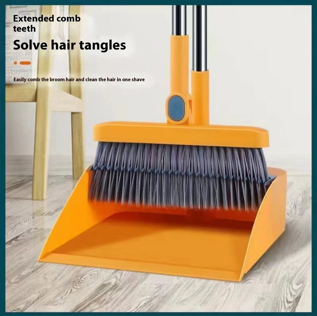 Household folding broom combo suit with dustpan in PP PET material, available in Blue, Orange, Black, or Grey