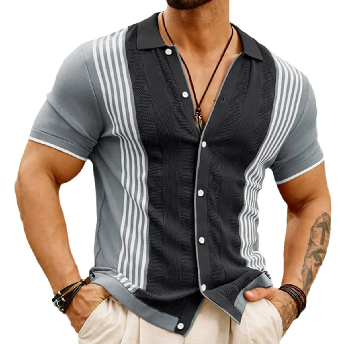 Men's Tencel polo shirt in black or khaki, sizes M to 3XL, business casual style