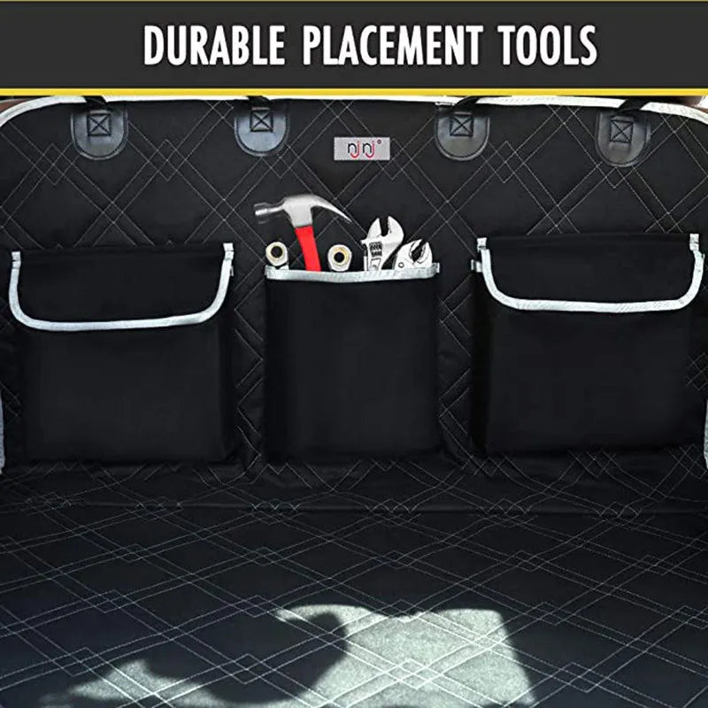 Black 600D Oxford cloth car trunk pet mat 185x103cm with pockets for dog travel