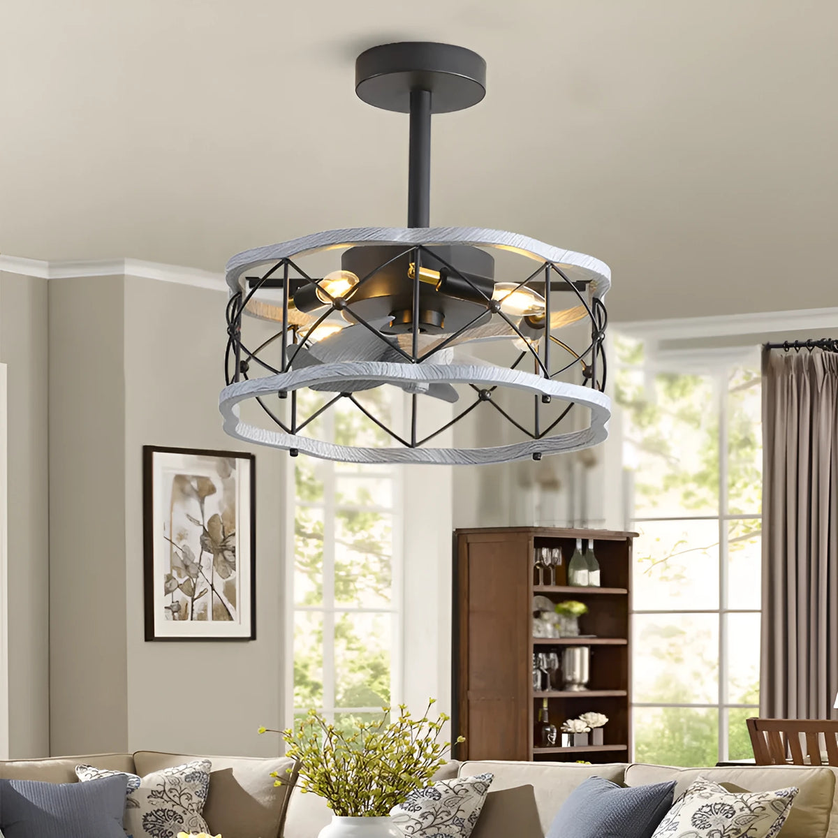 Alova fan lamp ceiling light with metal blades 47cm diameter dark wood finish