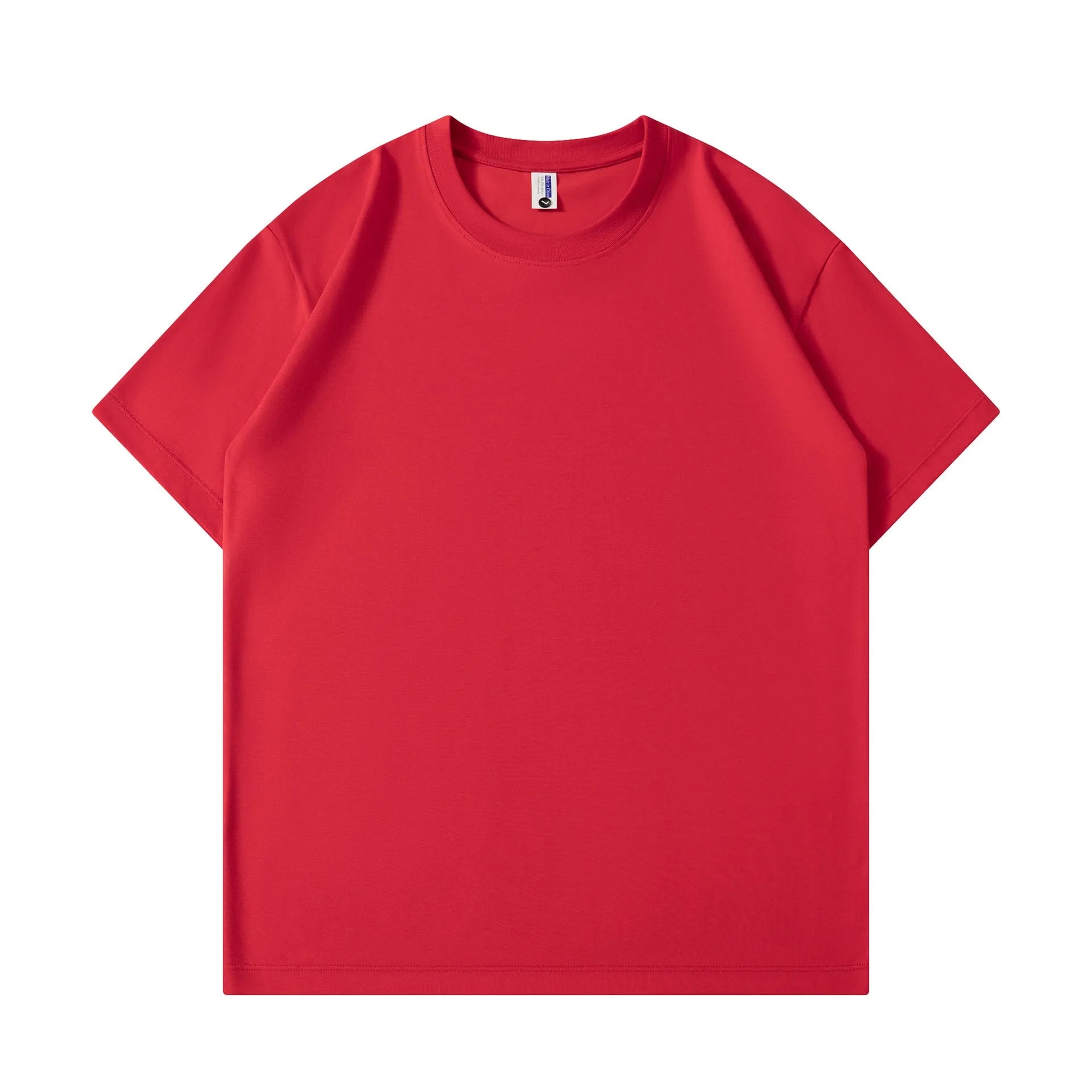 A man and woman modelling a loose-fit, solid colour pure cotton short sleeve T-shirt.