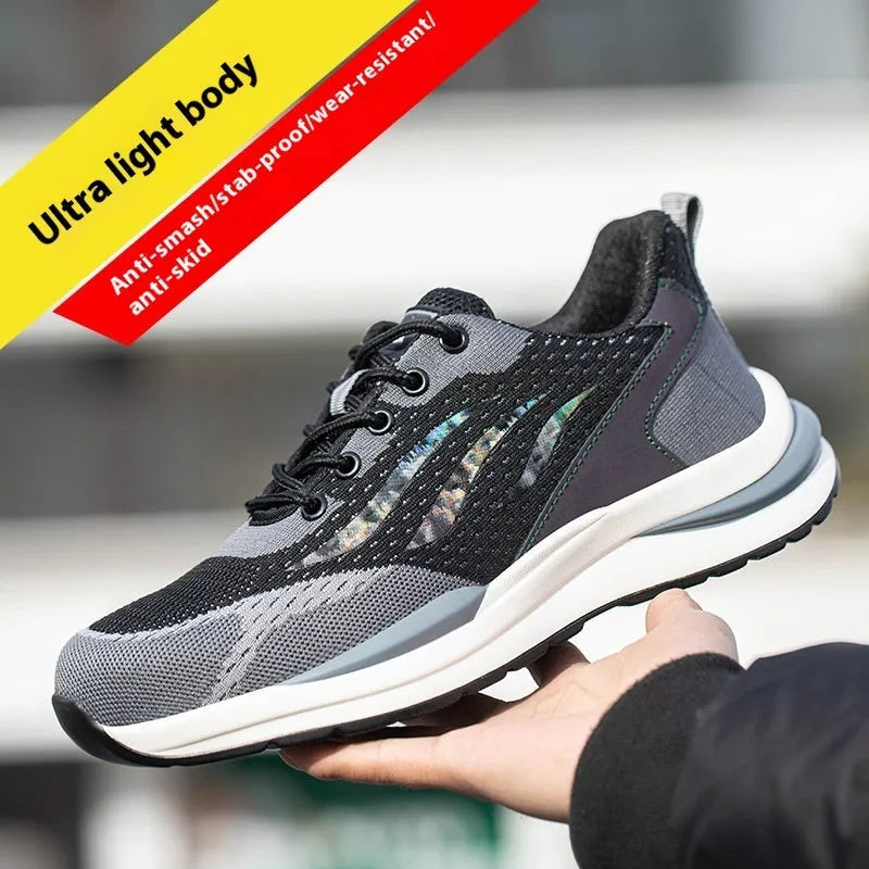 Men's black grey electrician safety shoes with low-top design and lace-up closure