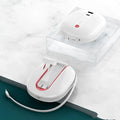 White power bank with built-in plug showing square aluminium case design and 10000mAh capacity