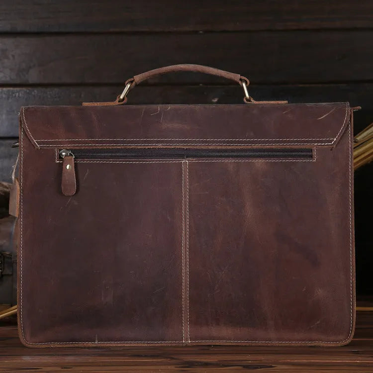 Yellow brown Crazy Horse leather messenger bag with shoulder strap and cowhide construction