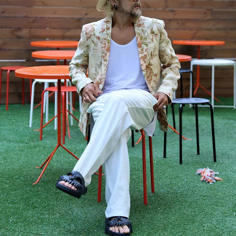 Men's white long sleeve casual top with print pattern, sizes S to XXXL, polyester fabric.