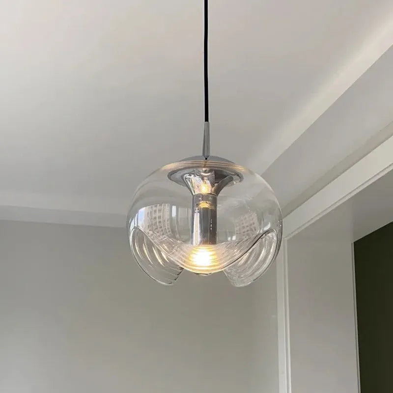 Modern minimalist glass chandelier bedside lamp with 250mm diameter in transparent, amber, or smoky grey light colour options