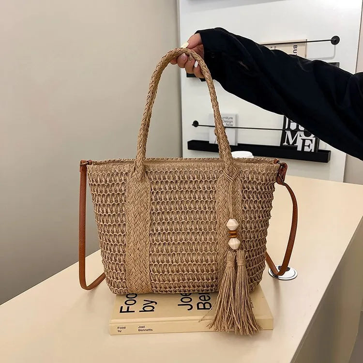 Women's straw crossbody shoulder bag in milky white colour with woven texture