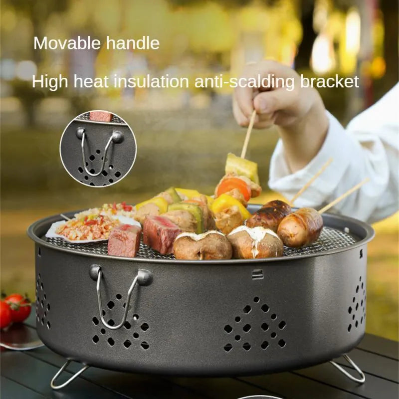Portable stainless steel charcoal barbecue grill with detachable parts and storage bag for outdoor camping