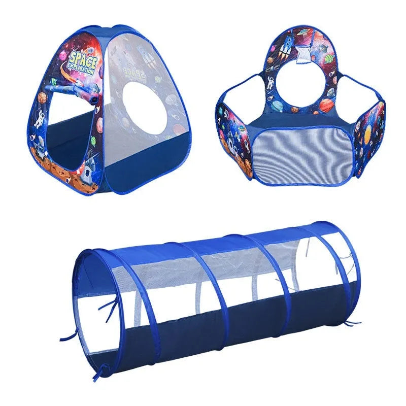 Children's three-in-one tent play set with ball pool and tunnel in marine theme