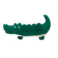 Green plush toy dog measuring 35cm long with soft stuffed animal construction