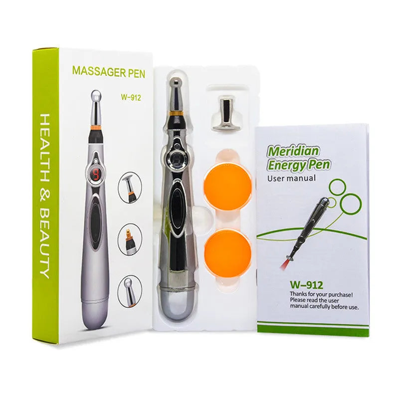 KEBETEME Massage Pen with three interchangeable therapy tips on a white background