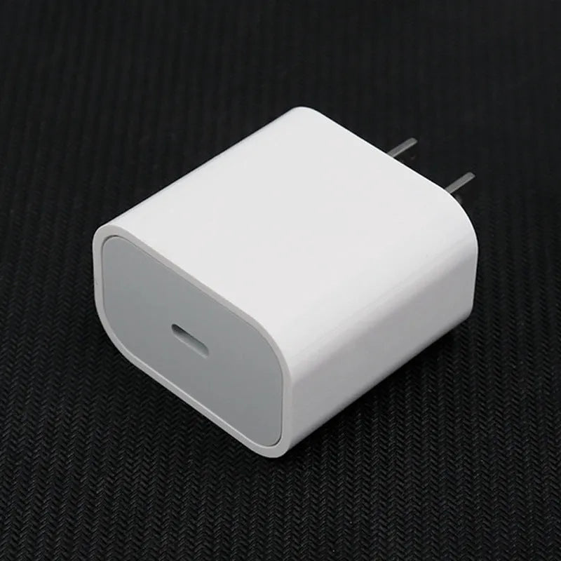 PD20W mobile phone charger with USB port, available in EU and US plug types.