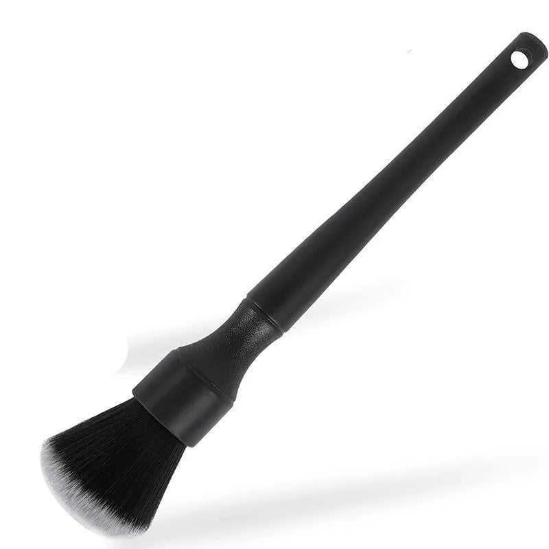 Black car detailing brush with pig hair bristles for interior cleaning