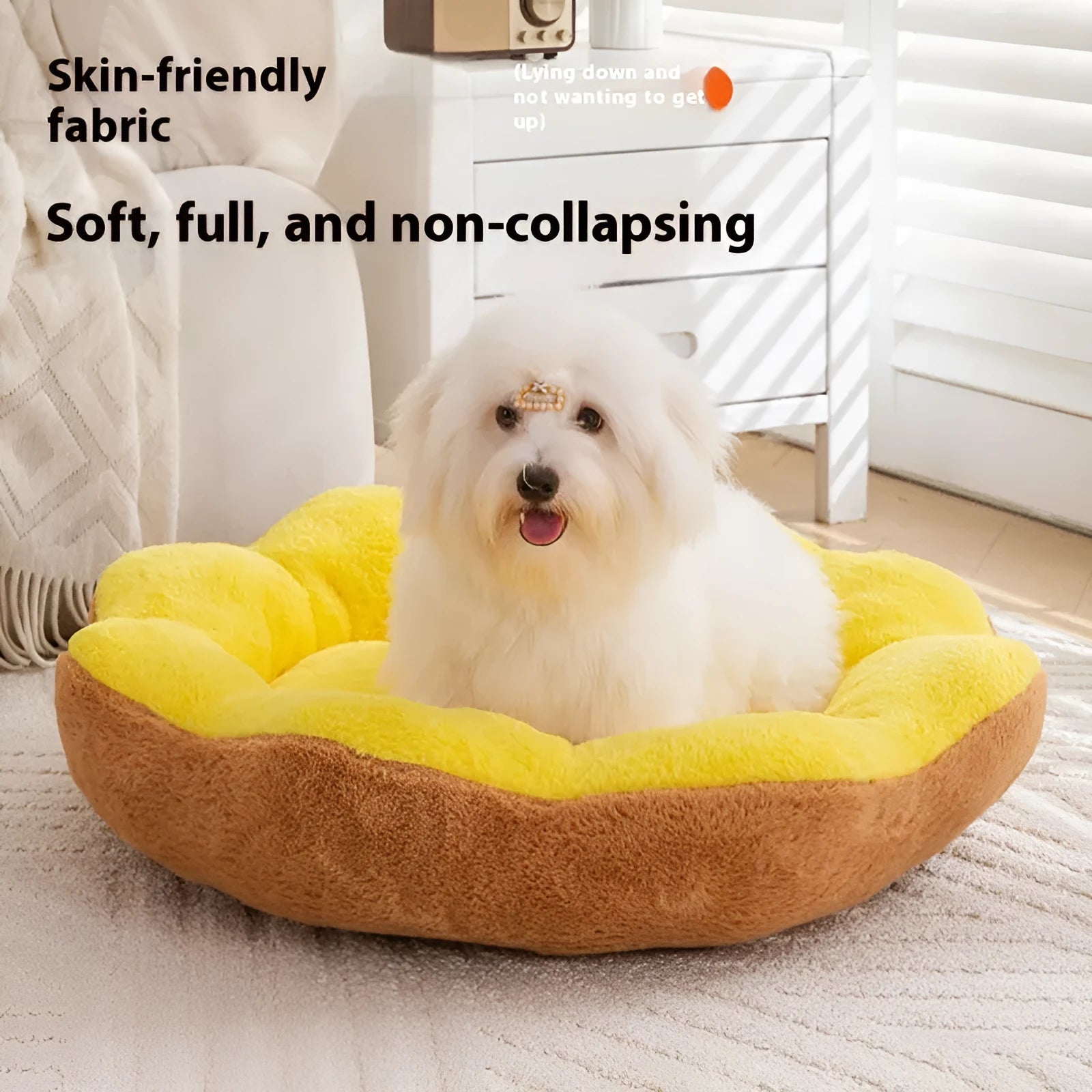 Round grey and black plush cat bed with a removable nest, shown with a cat curled up inside.