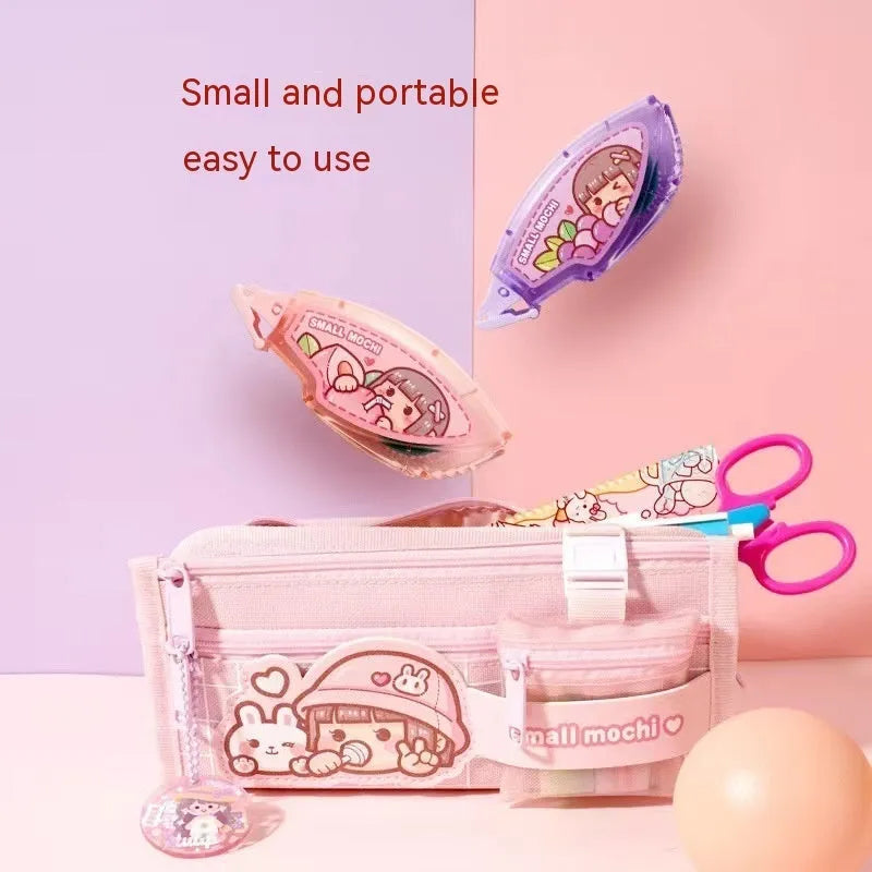 Hand dotting glue dispenser in fruit juice colours like peach and blueberry for traceless adhesive application.