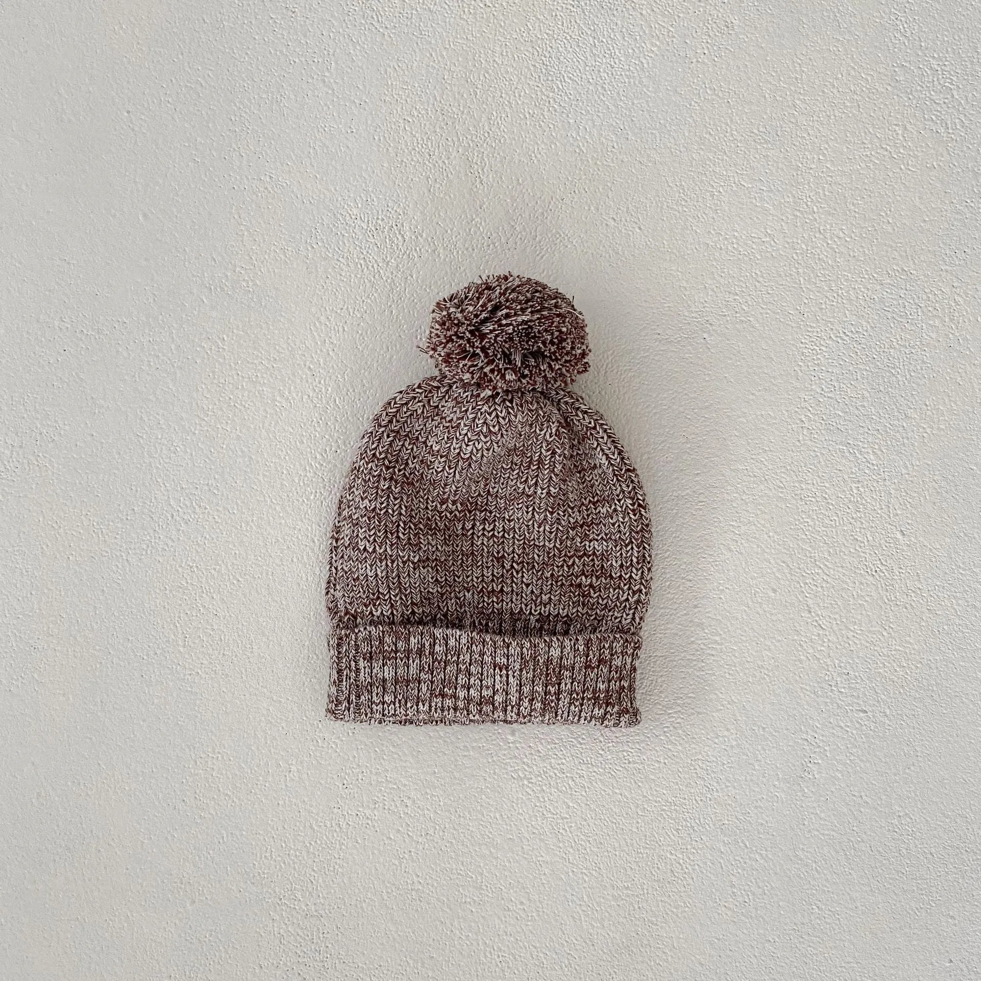 Infant baby girl cotton pullover 3-piece set in dark brown with fur ball hat and removable hood