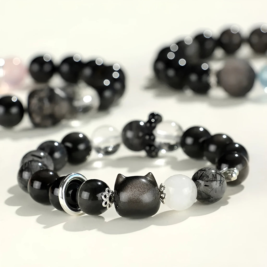 Silver Stone Fox Crystal Beaded Bracelet with diamond-shaped beads and electroplated finish