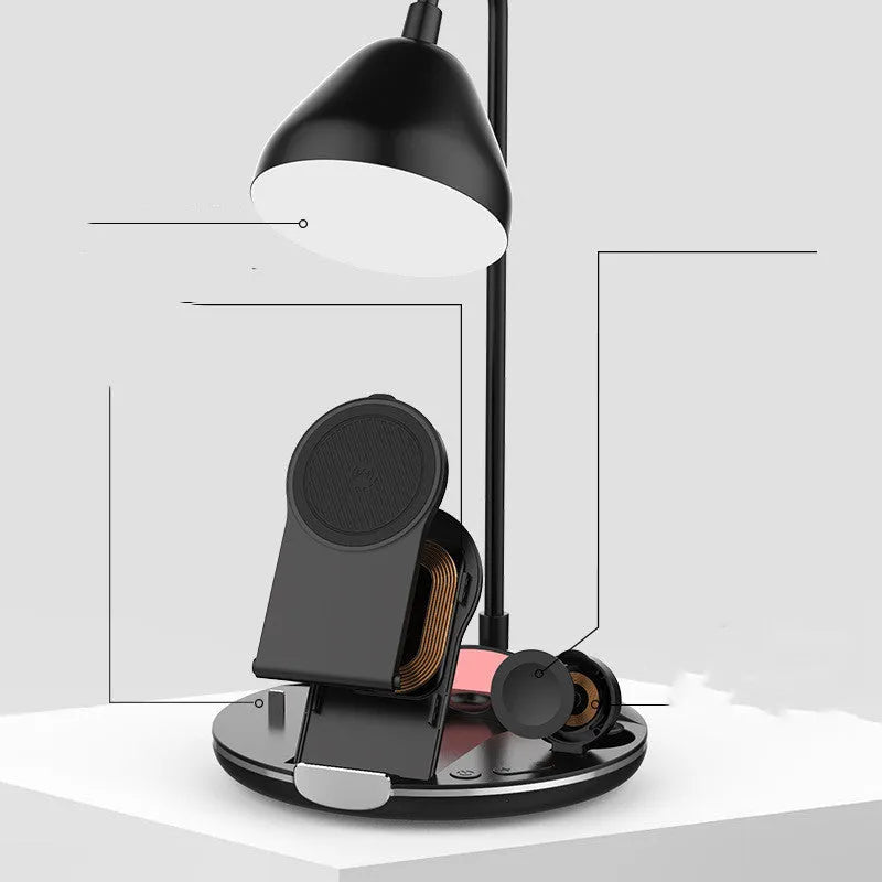 Black and white magnetic folding wireless charger showing folded and open positions