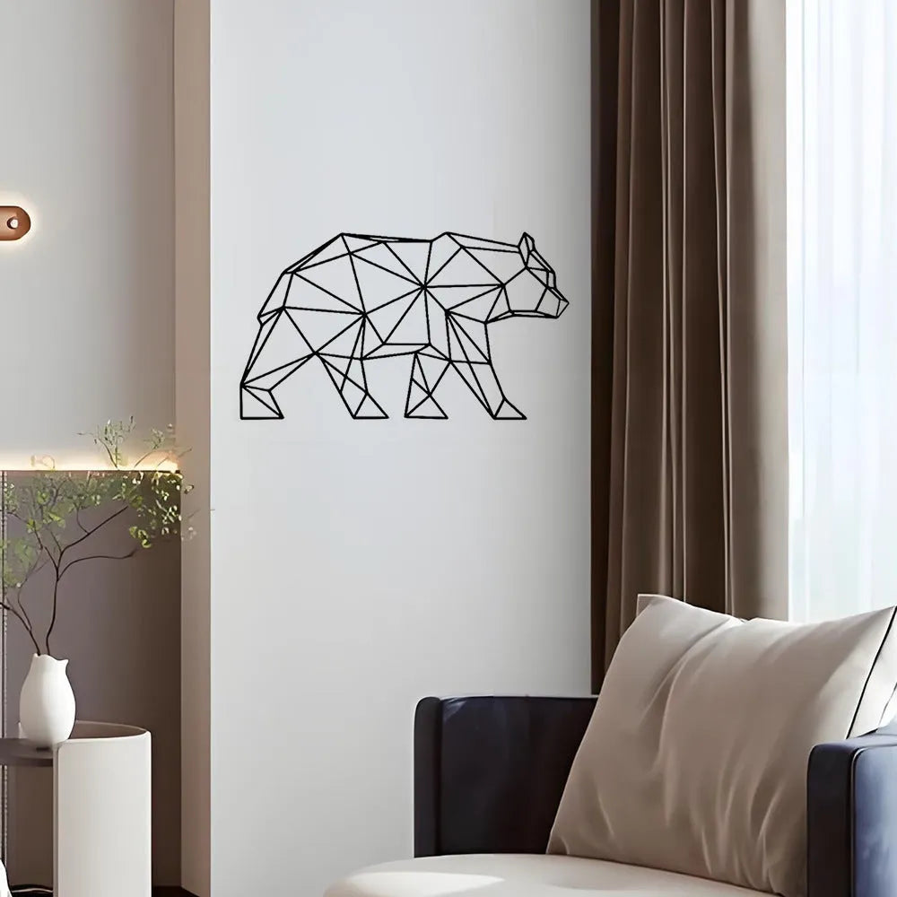 Black iron polar bear silhouette wall hanging decoration with line bear design
