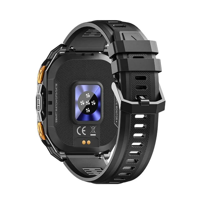 X5 smart watch in black with AMOLED display showing health metrics on wrist