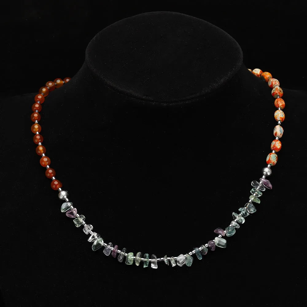 Red agate hand-woven bracelet with geometric beads and texture design