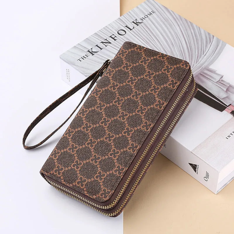 European retro style PU leather wallet clutch with mobile phone bag and coin purse compartments in black colour