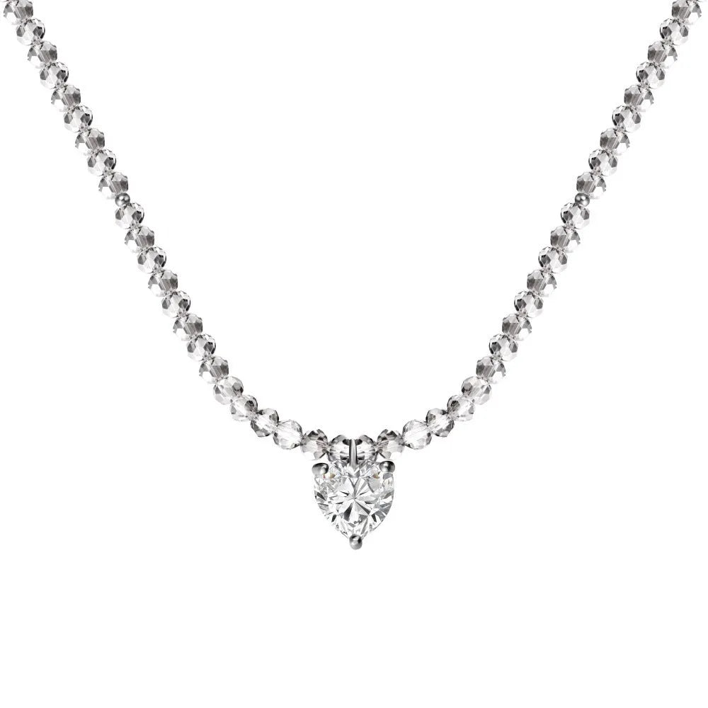925 silver heart necklace for women in platinum white or platinum black electroplated finish