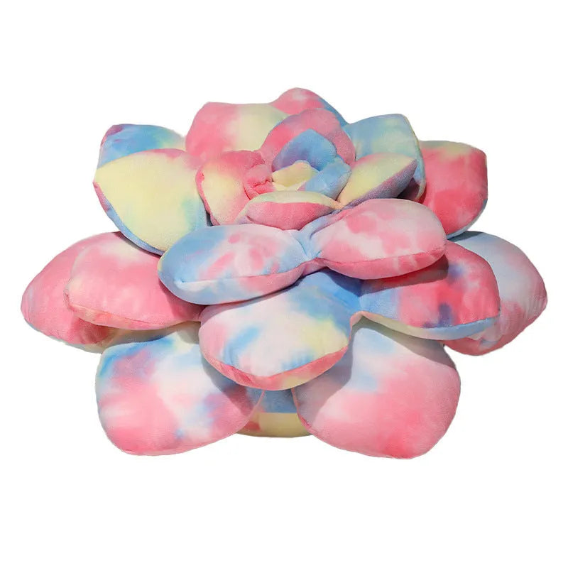 Cartoon succulent plush toy in green or tie dye, 35cm or 45cm, shown as a plant-shaped pillow