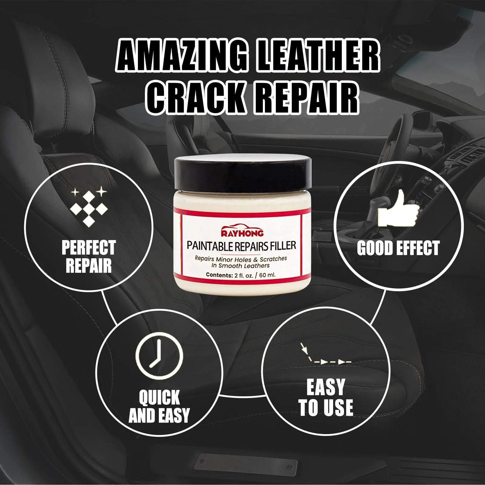 60ml leather scratch repair paste tube for car seats and sofas measuring 5cm by 4.4cm