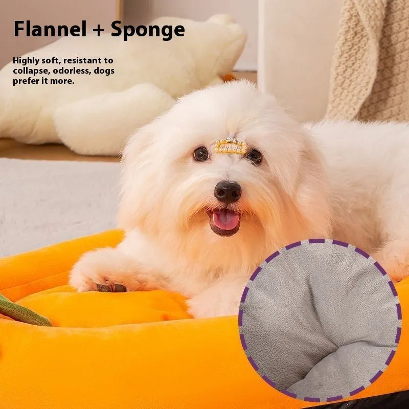Removable cover washable dog mat in purple, shown in a large size next to a resting dog.