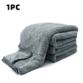 Microfiber car wash towel shown in three size variations: 75x35 cm, 60x40 cm, and 100x40 cm.