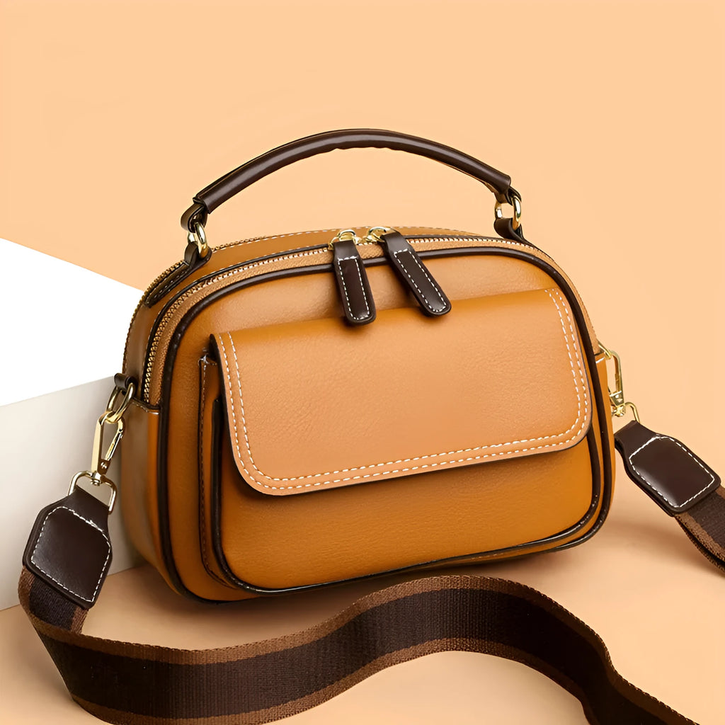 Women's black PU cross-body shoulder bag with square shape and adjustable double straps