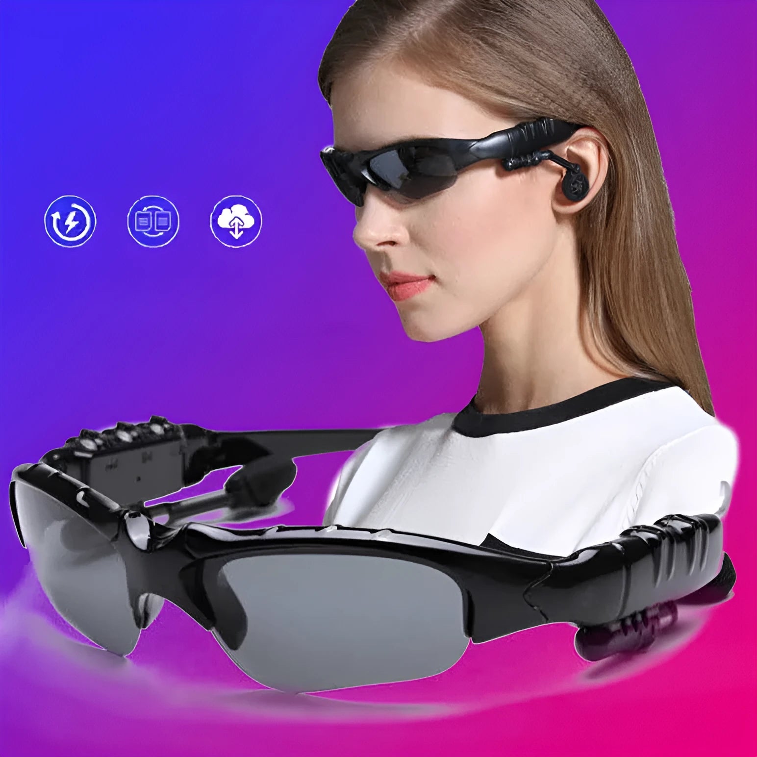 4.1 Smart Stereo Bluetooth Sunglasses, oval frame, wireless sports headset, gray lenses model