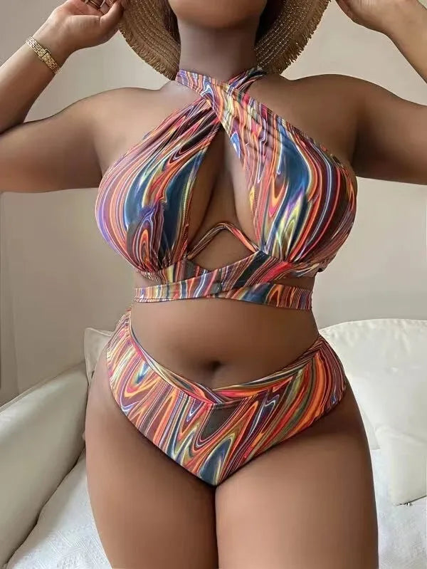 Women's floral high waist bikini swimsuit in picture colour with plus sizes available