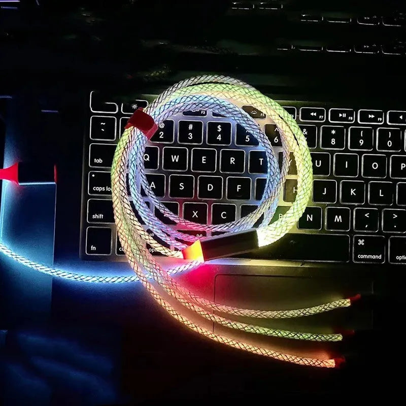 Colourful phantom gradient charging cable with triple splitter connector for charging three devices