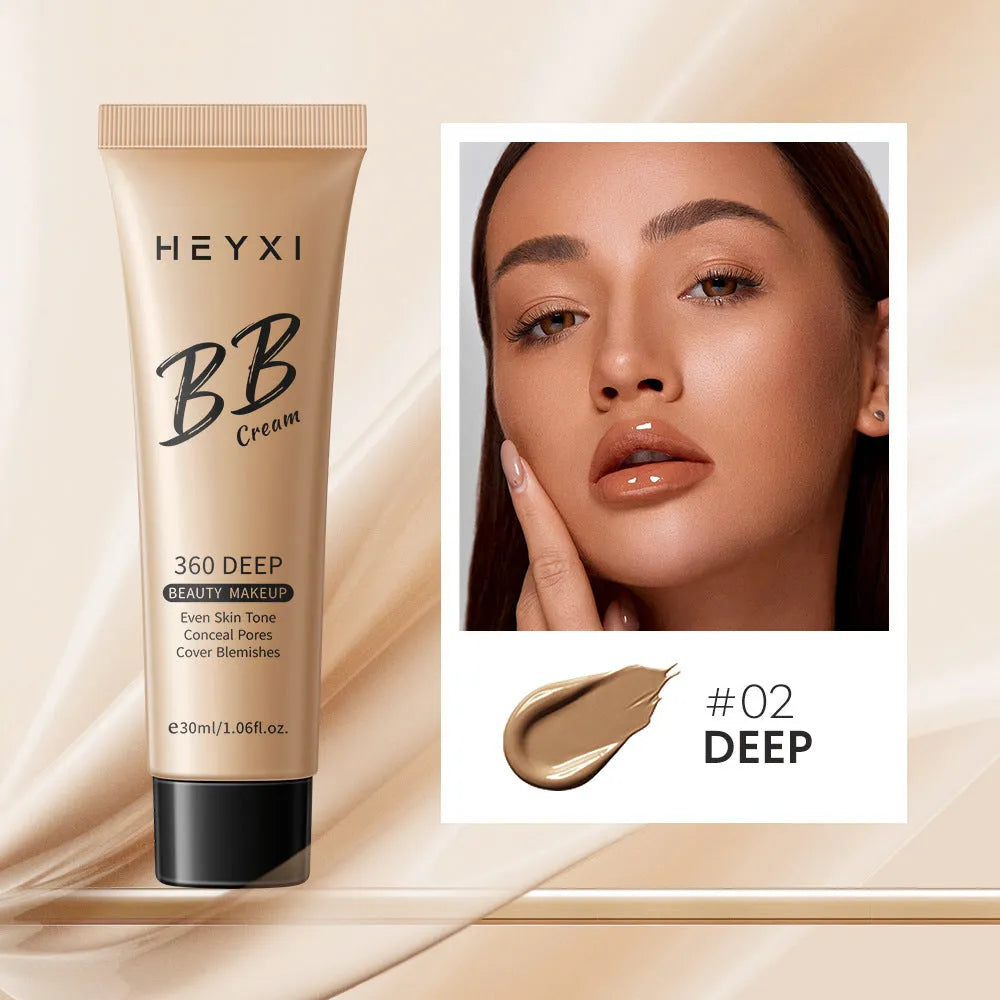 Waterproof BB cream tube in four colour shades: 01, 02, 03, and 04