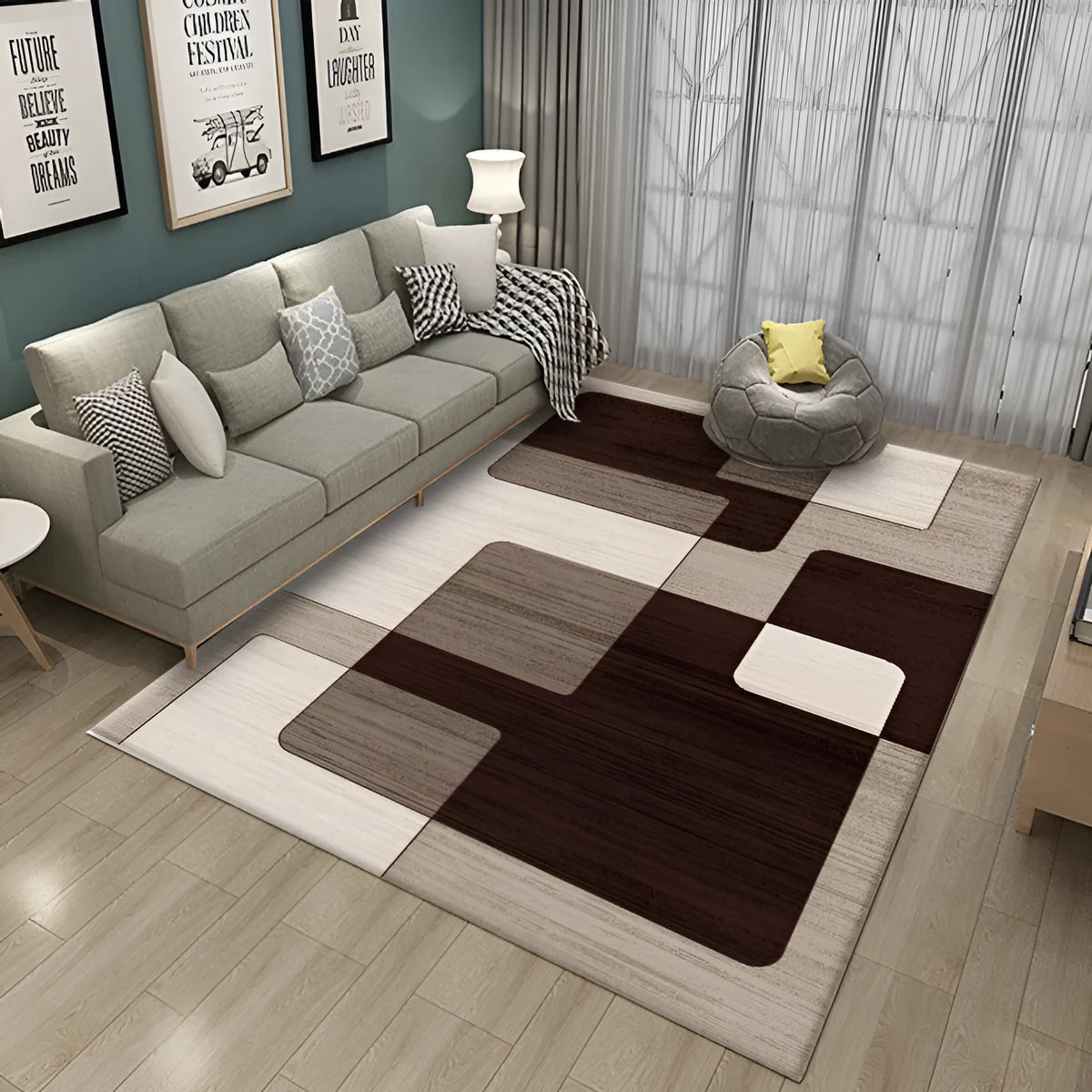 Nordic crystal velvet carpet, rectangular 120x160cm, machine washable floor mat for living room or bedroom.