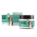 Container of Dog Breath Tooth Cleaning Powder 150g with mint flavour and natural enzymes.
