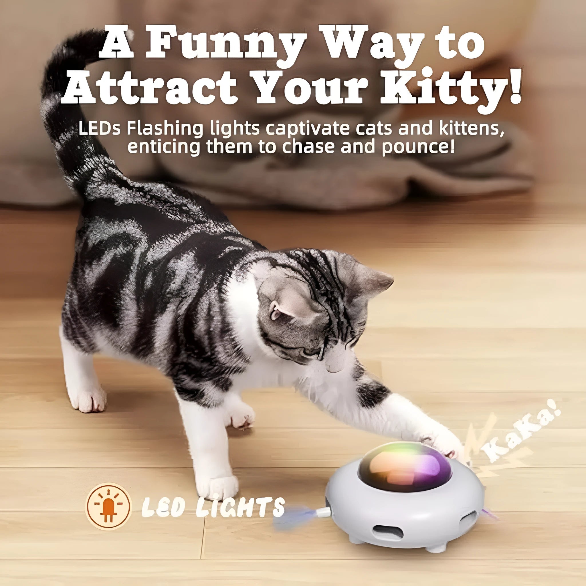 White 4 Angels UFO automatic interactive cat toy with feathers and LED lights