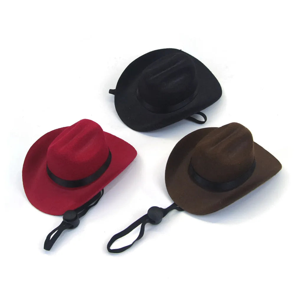 A small brown fabric cowboy hat for a dog, shown on a white background.