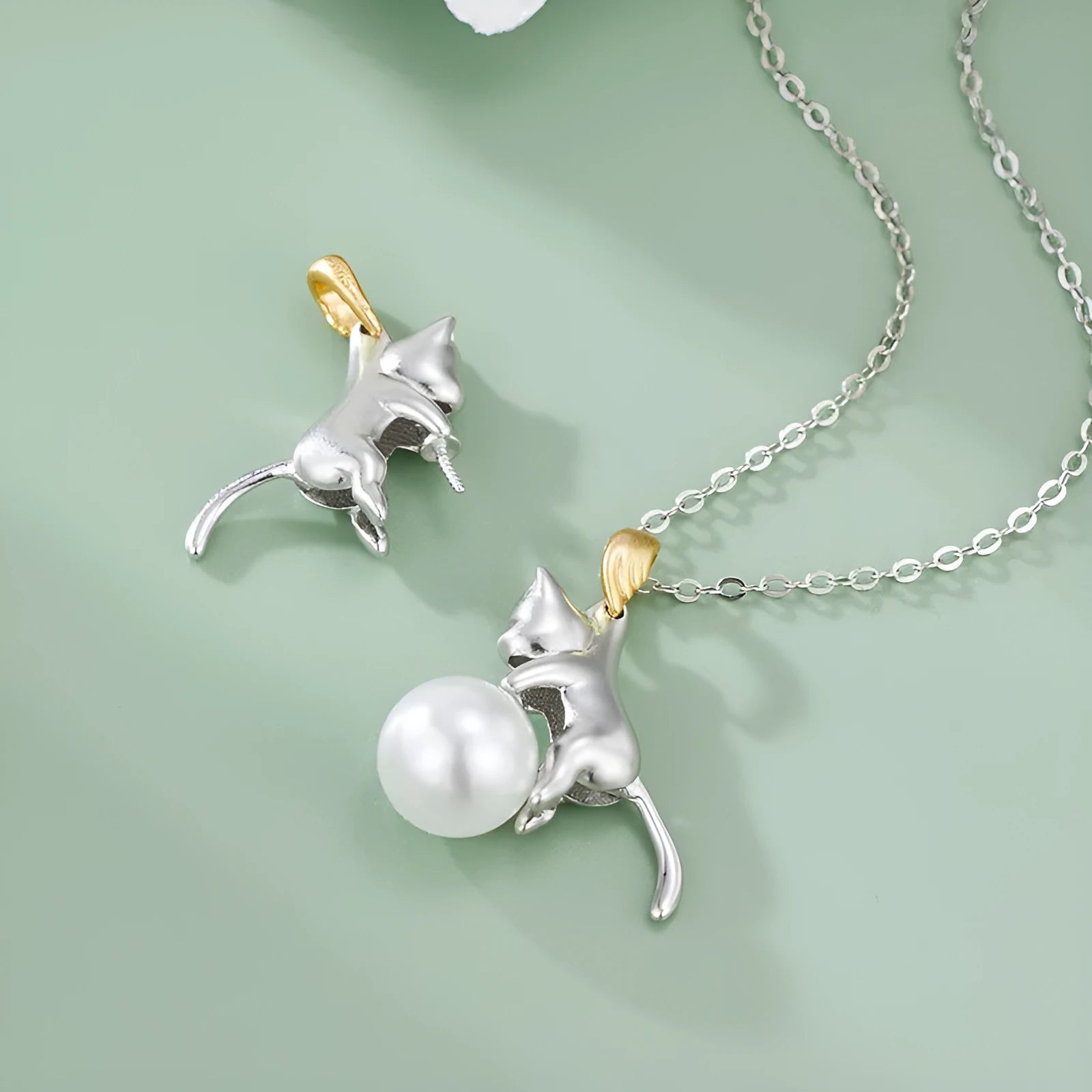 925 sterling silver clavicle chain necklace with cat charm pendant in electroplated finish