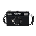 Soft PU mini crossbody chain camera bag with horizontal square design in black colour